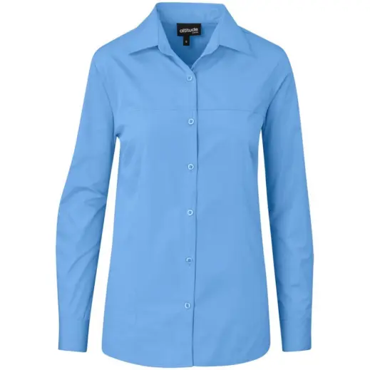 Ladies Long Sleeve Empire Shirt Sky Blue Front